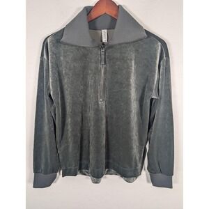 Spanx Pullover Womens Small Green Half Zip Velour Mock‎ Neck Sales Sample Top